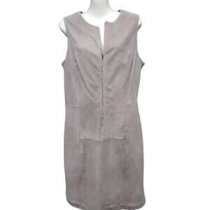 Theory All Suede Fully Lined Zip Up Sleeveless Shift Dress, Beige, Sz 12 NWT